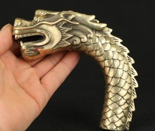 free shipping ASIAN CHINESE OLD COPPER HAND CARVED FEROCITY DRAGON STATUE WALKING STICK HEAD 2024 - buy cheap