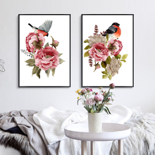 Moderno peônia flor floral pássaros arte da parede quadros em tela nordic pop cartaz e fotos para sala de estar casa decorativo 2024 - compre barato