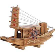 Caja de música de velero de madera modelo Retro de barco de madera decoración del hogar artesanía regalo creativo de cumpleaños caja de música de reloj 2024 - compra barato