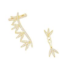 SLJELY Women 925 Sterling Silver Yellow Gold Color Asymmetric Laurel Leaves Ear Bone Clip Earrings Micro Pave Zirconia Stones 2024 - buy cheap