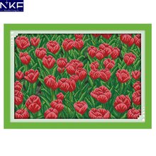 NKF The Tulip Garden Chinese Cross Stitch Pattern 14CT 11CT Needlework Embroidery Counted Cross Stitch Kits for Home Decor 2024 - buy cheap