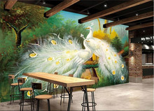 Personalizado 3D Mural Wallpaper Bela Branco Pavão Floresta Pintura de Paisagem Ao Ar Livre Restaurante Sala de estar Quarto papel de Parede Arte 2024 - compre barato