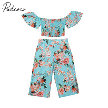 Conjuntos de roupas florais para crianças, 2 peças, blusa curta com elástico e calças de pernas largas, 1-6 anos, verão 2019 2024 - compre barato