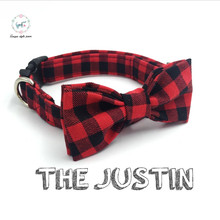 Red and Black Cotton Plaid Pet Dog Collar Set with Bow Tie Puppy Cat Necklace XS-XL 2024 - buy cheap