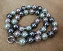 Woman classic jewelry necklace 10mm round bead gray green mixed Natural SOUTH SEA SHELL PEARL NECKLACE 18'' 45cm 2024 - buy cheap