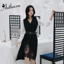 2020 Spring Lace Patchwork Dress Women Long Sleeve Notched Collar Dress Casual Office Lady Elegant Sexy Party Dresses Vestidos 2024 - buy cheap