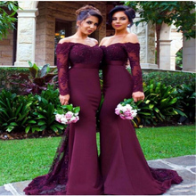 Burgundy Bridesmaid Dresses 2021 Mermaid Long Sleeve Lace Beaded Bridesmaid Dress Formal Maid Of Honor Custom Made Gowns 2024 - buy cheap