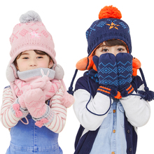 Novo 2019 inverno meninas chapéu cachecol luva 3 pçs conjunto crianças quentes chapéu grosso cachecol colar meninos gorros bonés pescoço aquecedores luvas 2024 - compre barato