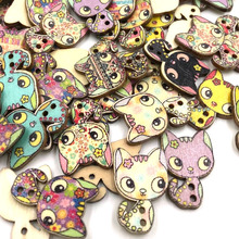 Botões de madeira do gato de cores misturadas 100 peças 2 buracos artesanato de costura 17x26mm wb416 2024 - compre barato