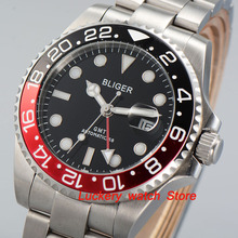 43mm Bliger black dial luminous saphire glass;red and black Bezel GMT Automatic movement men's watch-BA06-43 2024 - buy cheap