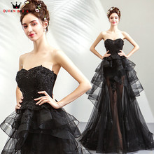 A-line Sweetheart Tulle Lace Beading Black Sexy Luxury Evening Dresses 2020 New Arrival Evening Gown Robe De Soiree JU78 2024 - buy cheap