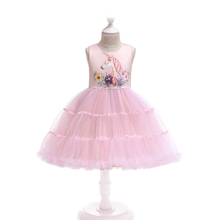 Нарядное платье для девочек с цветами и единорогом Сетчатое платье принцессы с рисунком единорога для девочек, костюм для Хэллоуина, платье для детей от 3 до 9 лет 2024 - купить недорого