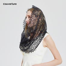 design women Soft black White lace scarf rings Ladies shawls foulard femme headband Wedding hijab church scarves 2024 - buy cheap