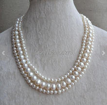 Collar de perlas blancas para fiesta y boda, joyería de perlas blancas de 5,5-9mm, 3 filas de 17-19 pulgadas, collar de perlas de agua dulce, Envío Gratis 2024 - compra barato