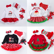 Baby Girls First Christmas Clothes Sets Cute Newborn Cotton Rompers Ruffle Tutu Dresses 4 piece Clothing Sets Infant Kids Gifts 2024 - buy cheap
