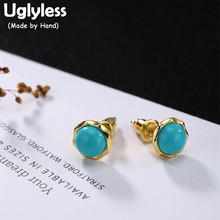 Uglyless-pendientes Plata de Ley 925 auténtica abalorios naturales turquesa para mujer, joyería étnica Retro hecha a mano, bisutería fina 2024 - compra barato