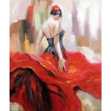 Arte artesanal pintura a óleo flamenco dançarino espanhol cigano brilhante vermelho vestido impressionista retrato mulher lona para o quarto decoração 2024 - compre barato