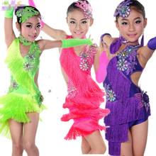 fuchsia green Latin Dance Dress Women Girls110-160cm Latin Fringe Dress Ballroom Dance Costume Dancing Clothing regata feminina 2024 - buy cheap