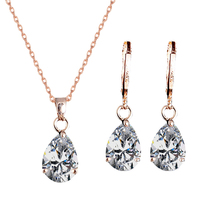 QCOOLJLY New Fashion Jewelry Sets Gold Color Wedding Jewelry Set CZ Zircon Waterdrop Pendant Necklace Earrings Set For Women 2024 - buy cheap