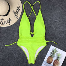 Sexy One Piece Swimsuit Solid Bandage 2019 Women Swimwear Halter Bathing Suit Women Maillot De Bain Backless Beach V Monokini 2024 - buy cheap