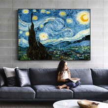 70x140CM Impressionist Van Gogh Starry Night Canvas Print Paintings Wall Art Decorative Pictures For Living Room Cuadros Decor 2024 - buy cheap