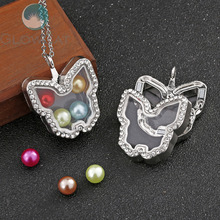 Silver Butterfly Can open Locket Necklace Beads Pearl Memory Photo Glass Locket Pendant Charm Necklace 2024 - buy cheap