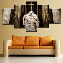 5 Piece Set Canvas Painting Christian Jesus Cross Nordic Art Retro Poster Picture Living Room Decoration Frameless Wall Painting 2024 - buy cheap