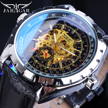Jaragar relógio masculino, relógio masculino de esqueleto dourado automático, moldura de prata mecânica esportiva, pulseira de couro, saat 2024 - compre barato