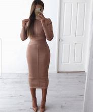 Vestidos Women Dress Sexy Beige Bodycon Party Dress 2019 Designer Long Sleeve Elegant Bandage Dress 2024 - buy cheap