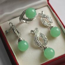 Free Shipping Hot! high qulity new jewelry  plated + 12mm light green fine stone bread pendant, earring, , ring set 2024 - buy cheap