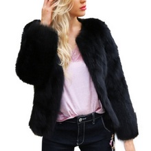 New Women's Autumn Winter Short Faux Fur Coats with Long Sleeve Round Neck Solid Black Casual Thin Thick Warm Jackets Plus Size 2024 - buy cheap