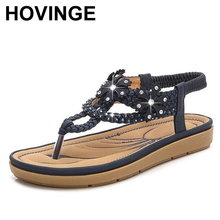 HOVINGE  Bohemia style woman shoes string bead platform shoes woman summer women sandals party fashion Flat Sandals 2024 - buy cheap