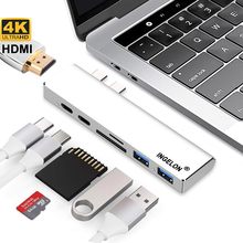Хаб Ingelon Type C USB 3,0 MicroSD/SDHC USB C к 4K HDMI RJ45 к Type C для MacBook Pro, адаптер 13 "15" 5 Гбит/с, OTG хаб 2024 - купить недорого