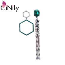 CiNily Long Line Dangling Tassel Earrings Silver Plated Green Black CZ Crystal Stone Drop Filled Earring Cocktail Party Jewelry 2024 - buy cheap