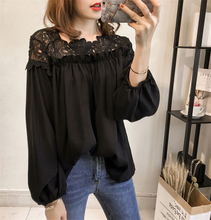 New Fashion Women Casual Shirt Lace Floral Summer Long Sleeve Loose Blouse Lace Stitching Ladies Shirt 2024 - buy cheap