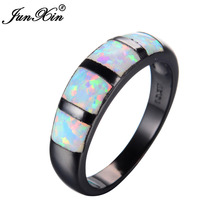 JUNXIN Top Sale Women Round White Opal Ring Black Gold Filled Vintage Party Wedding Rings For Women Bague Femme 2024 - buy cheap