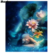 DIY Diamond Painting Cross Stitch Kits,5D Full round Diamonds Embroidery Mermaid Lotus Full square Diamond Mosaic Pattern 2024 - buy cheap