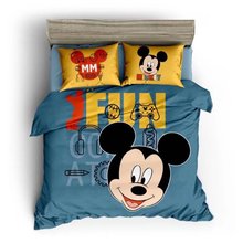 Capa de cama estampada do mickey mouse, conjuntos de cama confortáveis para quarto das crianças 600tc, algodão, único, queen size, azul, amarelo 2024 - compre barato