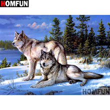 HOMFUN Full Square/Round Drill 5D DIY Diamond Painting "Animal wolf snow scene" Embroidery Cross Stitch 3D Home Decor A11095 2024 - buy cheap