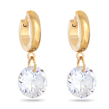 Classic Shining Cubic Zirconia Jewelry Gold Stainless Steel Drop Earrings for Women 2024 - buy cheap