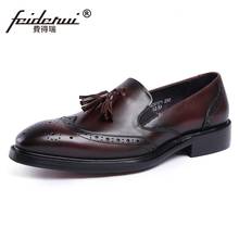 New Arrival British Man Carved Formal Dress Brogue Shoes Genuine Leather Round Toe Slip on Men's Tassels Wing Tip Loafers JS94 2024 - buy cheap