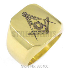 Free Shipping! Gold Masonic Ring Stainless Steel Jewelry Freemasonry Masonic Biker Ring SJR0009G 2024 - buy cheap