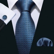 2018 Classic Navy Geometric Pattern 100% Silk Men Tie Barry.Wang 8.5cm Woven Business Necktie Set Dropshipping Men Gift FA-5052 2024 - buy cheap