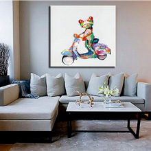 Езда на велосипеде лягушка картина ручной работы Современные животные картина домашний декор абстрактные картины на холсте большой размер настенные картины маслом 2024 - купить недорого