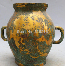 bi001256 12" China Folk Collection Old FengShui Bronze Gilt Pot Bowl Teapot vessel Statue 2024 - buy cheap