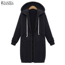 ZANZEA 2019 Autumn Winter Pullovers Women Long Hooded Sweatshirt Coat Casual Pockets Zip Up Outerwear Hoodies Jacket Plus Size 2024 - buy cheap