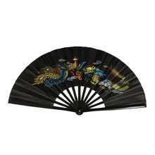 Leque chinês de kung fu de bambu, ventilador tai chi de dupla face para taiji peônia vermelho/preto, 1 peça 2024 - compre barato