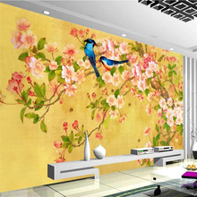 Wellyu papel de parede personalizado 3d mural flor e pássaros decoração mural chinês sala estar quarto papel 3d о3d и 2024 - compre barato