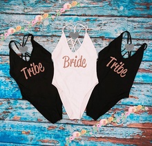 customize glitter wedding Bride Tribe Maid of honor bikinis Bathing Suits Bachelorette Swimwear Swimsuit Bridesmaid favors 2024 - buy cheap