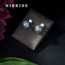 HIBRIDE Brincos-pendientes de cristal de circonia cúbica para hombre y mujer, E-527 Unisex, redondos, a la moda 2024 - compra barato